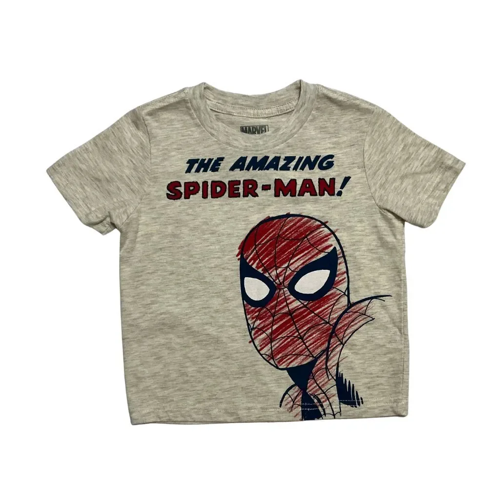Boy's Marvel Spider-Man T-Shirt 3T Graphic Print Sketch Gray Red Short Sleeves